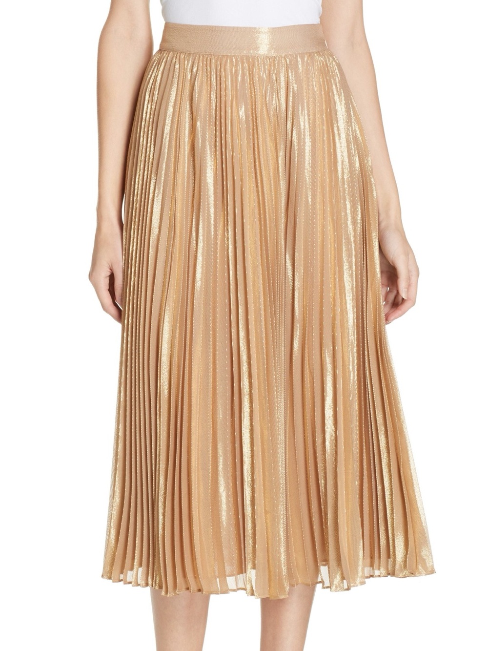 kate spade Metallic Gold Pleated Midi Skirt